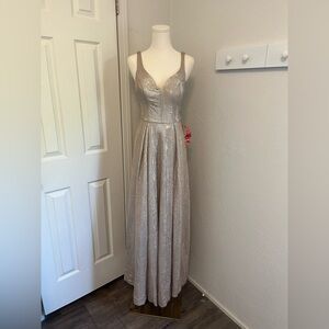 B. Smart Sleeveless Ball Gown Champagne Gold Sparkle Long Formal Dress